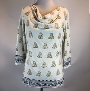 J. McLaughlin Printed Cowl Neck 3/4 Sl Tunic S